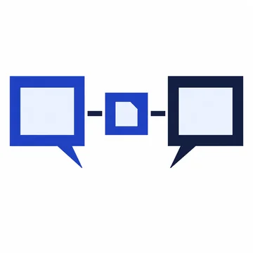 Two speech bubbles connect through a small evidence tile.