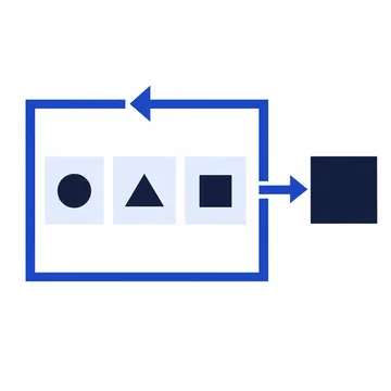 Evidence tiles and a return arrow illustrate reconsideration of a decision.